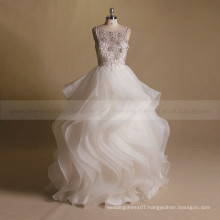 Fashionable Luxurious Beads Flowers On The Bodice V Sexy Back Ruffle Skirt Party Wedding Ball Gown